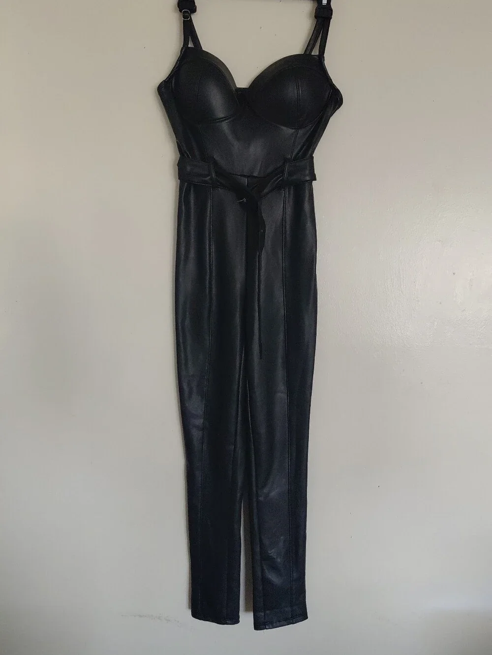 Haute Monde Women's Black Faux Leather Corset Top Pants Romper Size S